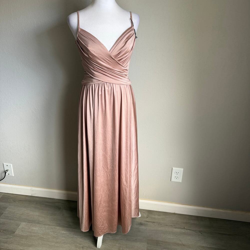 La Femme 30571 Elegant Criss Cross Ruched Bodice Dress Shiny Light Mauve Women 4